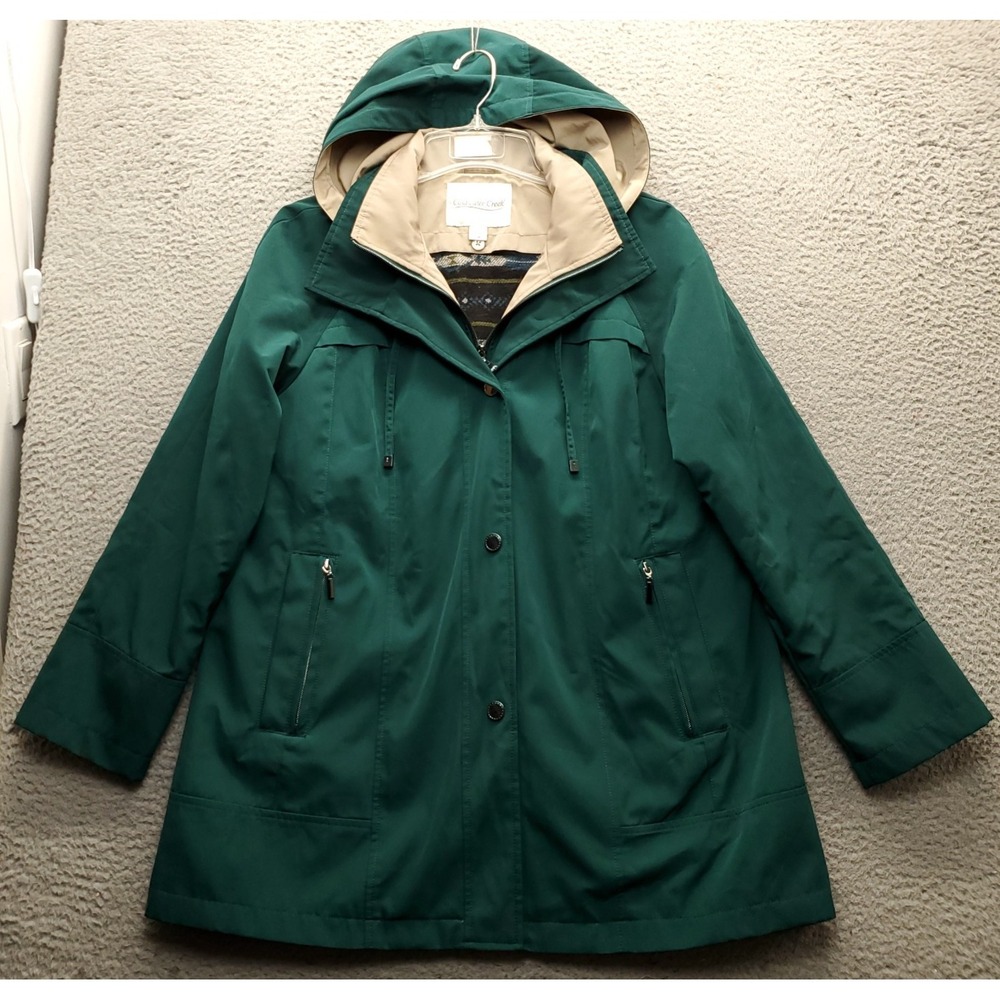 Coldwater Creek All-Season Jacket Womens PM Green Southwest Aztec Lined Hooded